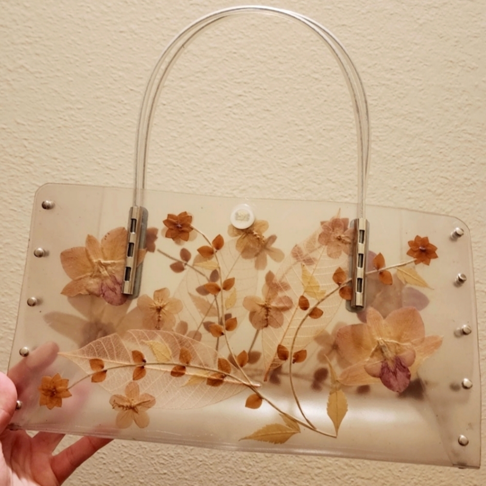 Vintage Organique Pressed Flower Handbag clear trasparent